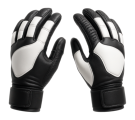 Black and white rugby or football gloves on a white background.