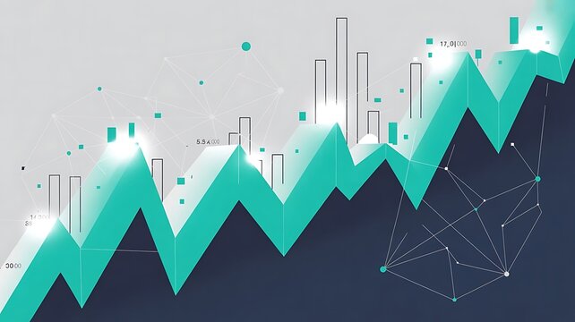Business graph chart growth diagram with connected dots and lines