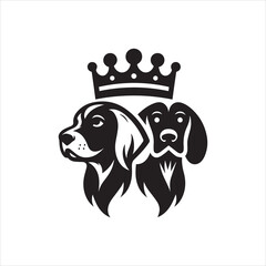 Regal Canine Duo Stylized Black and White Dogs with Crown Illustration.