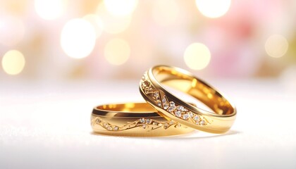 Elegant gold wedding rings on a soft background