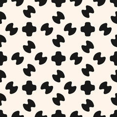 Vector seamless pattern with abstract geometric curved shapes. Simple monochrome mesh texture with cross tile motifs, grid design. Black and white modern background for textile, wallpaper, fabric