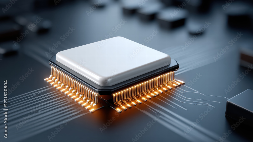 Poster ai chip for cybersecurity investment with modern technology and futuristic circuit board glowing con