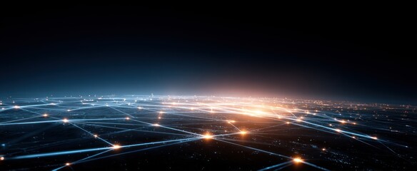 A global network of interconnected cities, highlighted by luminous pathways and glowing nodes, creating a sense of futuristic connectivity.