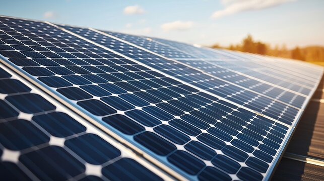 Modular solar panel array interlocking mechanism, metallic sheen, subtle dust, panel edge. 