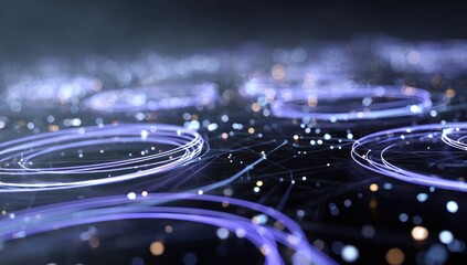 A complex network of interconnected luminous circles creates a mesmerizing visual effect.