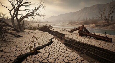 Desolate Dry Riverbed Landscape.
