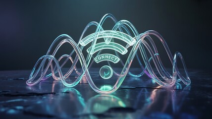 Transparent wifi symbol with connect text and wavy tubes