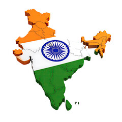 3D map of India, showing its flag