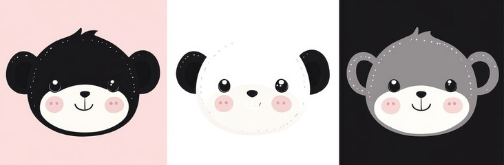 Modern illustration featuring the Monkey zodiac sign icon on a contrasting black background with pink and white accents as part of an astrological horoscope collection