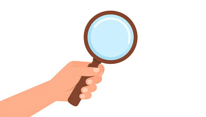 Hand holding a magnifying glass