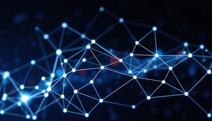 Obraz premium Dynamic abstract network of glowing blue nodes and lines symbolizing connection and innovation