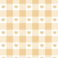 Pastel Orange color Gingham check seamless pattern design with cute hearts
