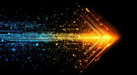 A dynamic, futuristic arrow design with vibrant blue and orange highlights, showcasing a sophisticated digital art style.