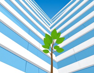 Modern office building with a small tree
