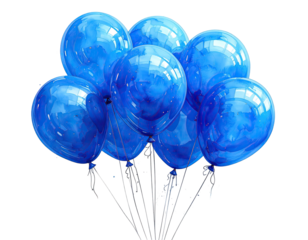 A cluster of glossy blue balloons