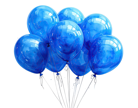 A cluster of glossy blue balloons