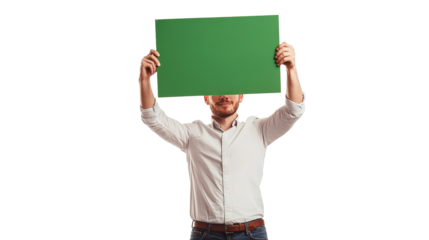 man holding a blank board