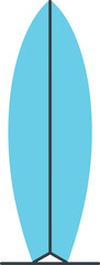 A simple blue surfboard illustration on a plain white background