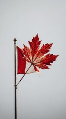 Maple leaf flag waving proudly against a clear sky in Canada during autumn