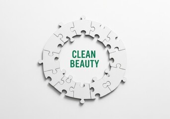 White puzzle pieces forming a circle with Clean Beauty text