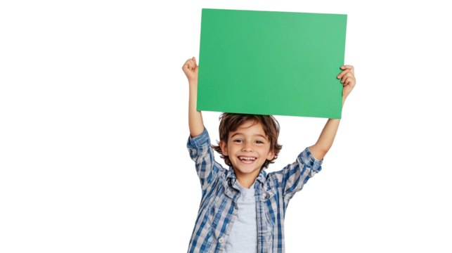 boy holding a blank board
