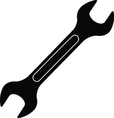 Simple black and white illustration of an adjustable wrench tool graphic