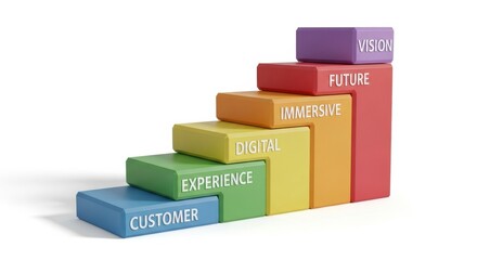 Colorful business strategy blocks from customer experience to future vision