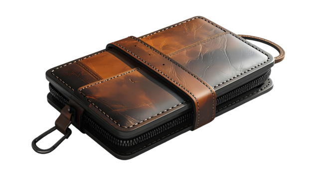 Leather case, brown,  zippered