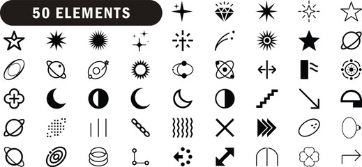 space astronomy icons collection abstract geometric star moon sun planet vector elements for design and decoration © Mst Runa
