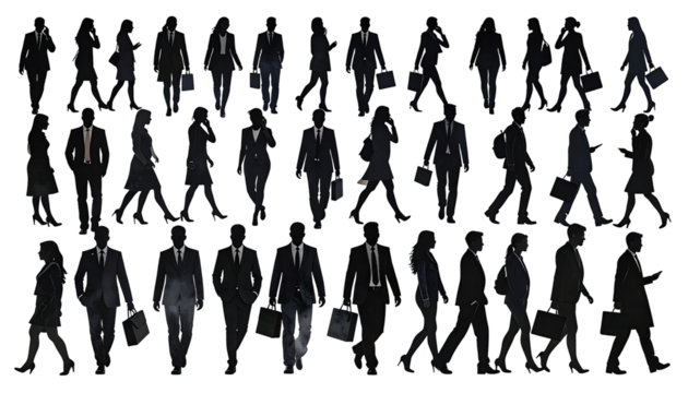 Silhouettes of people walking