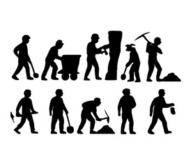 Obraz premium Silhouettes of Miners in Various Work Activities