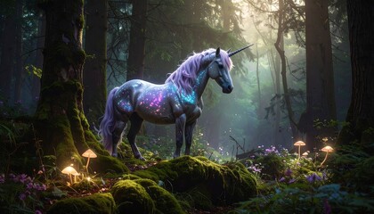 Majestic unicorn in a mystical forest