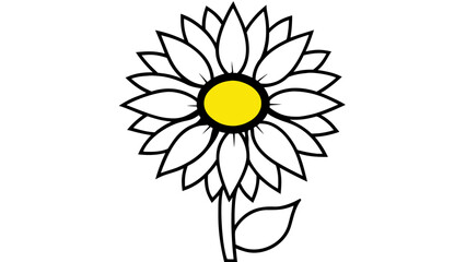 Illustration of a daisy flower with white petals and a yellow center on a white background on transparent background silhouette