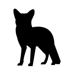A clean, bold silhouette of a fox against a white background.