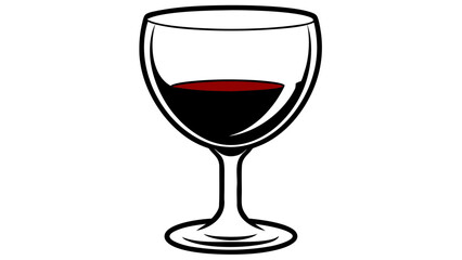 Illustration of a wine glass with red wine inside and a black outline on a white background on transparent background silhouette