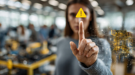 Business professional touching warning alert interface