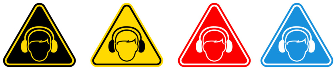 set Attention wear ear protection Symbols danger and safety signs design template vector illustration	