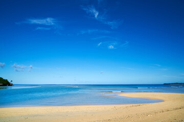 Golden Sandy Coastline With Blue Sky Seascape