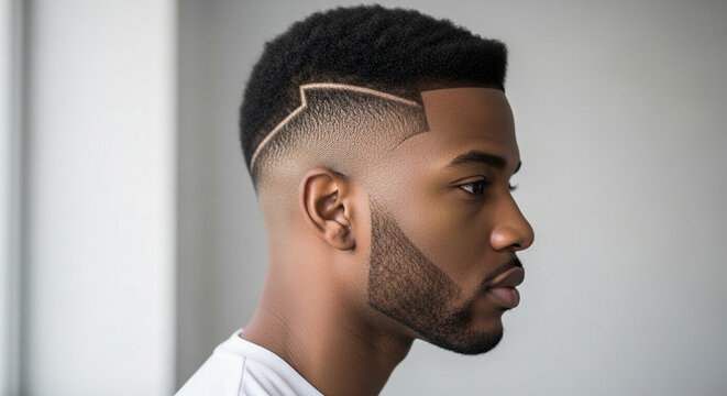 Stylish african american man with a modern haircut and beard, showcasing a clean and fashionable look