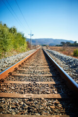 Obraz premium Train Metal Tracks With Gravel Railroad Detail