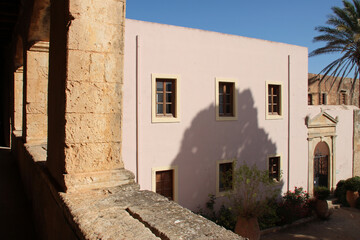 commons in an orthodox monastery (arkadi) in crete in greece 