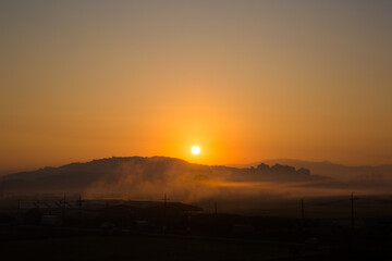 Fototapeta premium Sunrise Over Outdoor Trees In Natural Park Republic Landscape