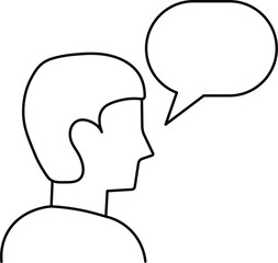 Black outline of a person's head with a speech bubble profile talking