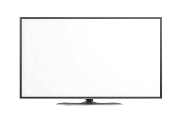 Modern flat screen television with silver bezel displaying a light gray screen studio shot isolated on transparent background