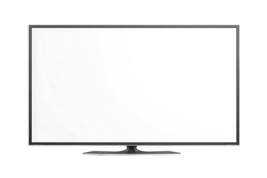 Modern flat screen television with silver bezel displaying a light gray screen studio shot isolated on transparent background - Powered by Adobe