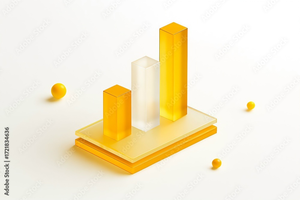 Poster abstract 3d isometric bar graph with rising yellow and white bars on a light background symbolizing 