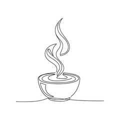 Hot soup bowl with steam in minimalist black line art style