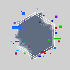 Fototapeta premium Abstract hexagon with digital glitch elements on a gray background.