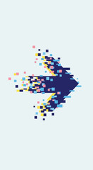 Obraz premium Pixelated arrow dissolving into particles against a light background.