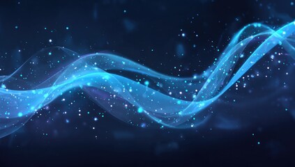 A mesmerizing display of flowing, light-blue lines against a deep navy background, filled with glittering particles, creating a dynamic and ethereal effect.